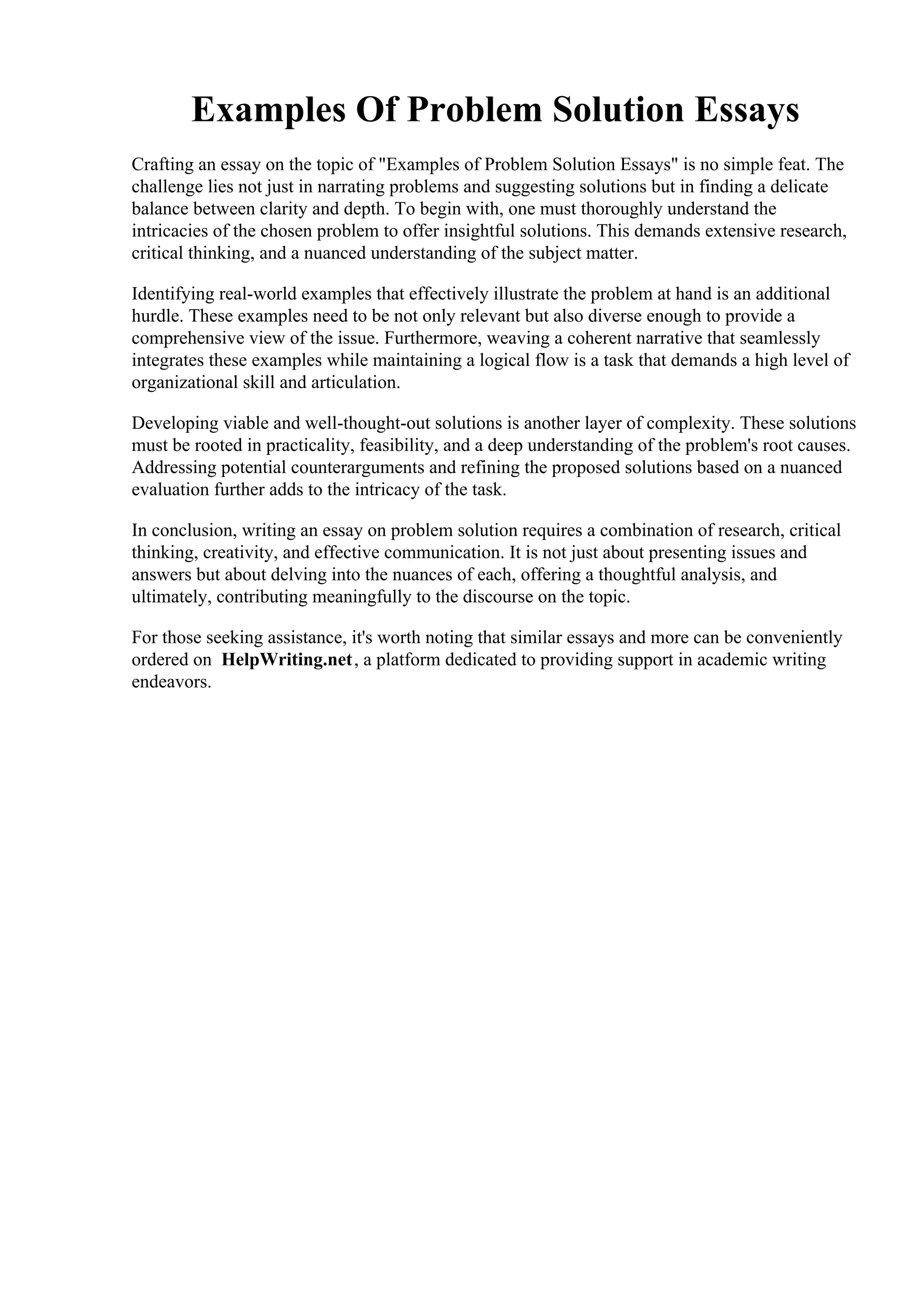 Examples Of Problem Solution Essays. What is an academic problem ...