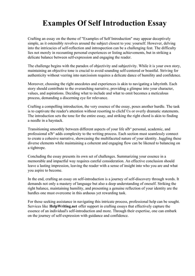 Examples Of Self Introduction Essay | PDF