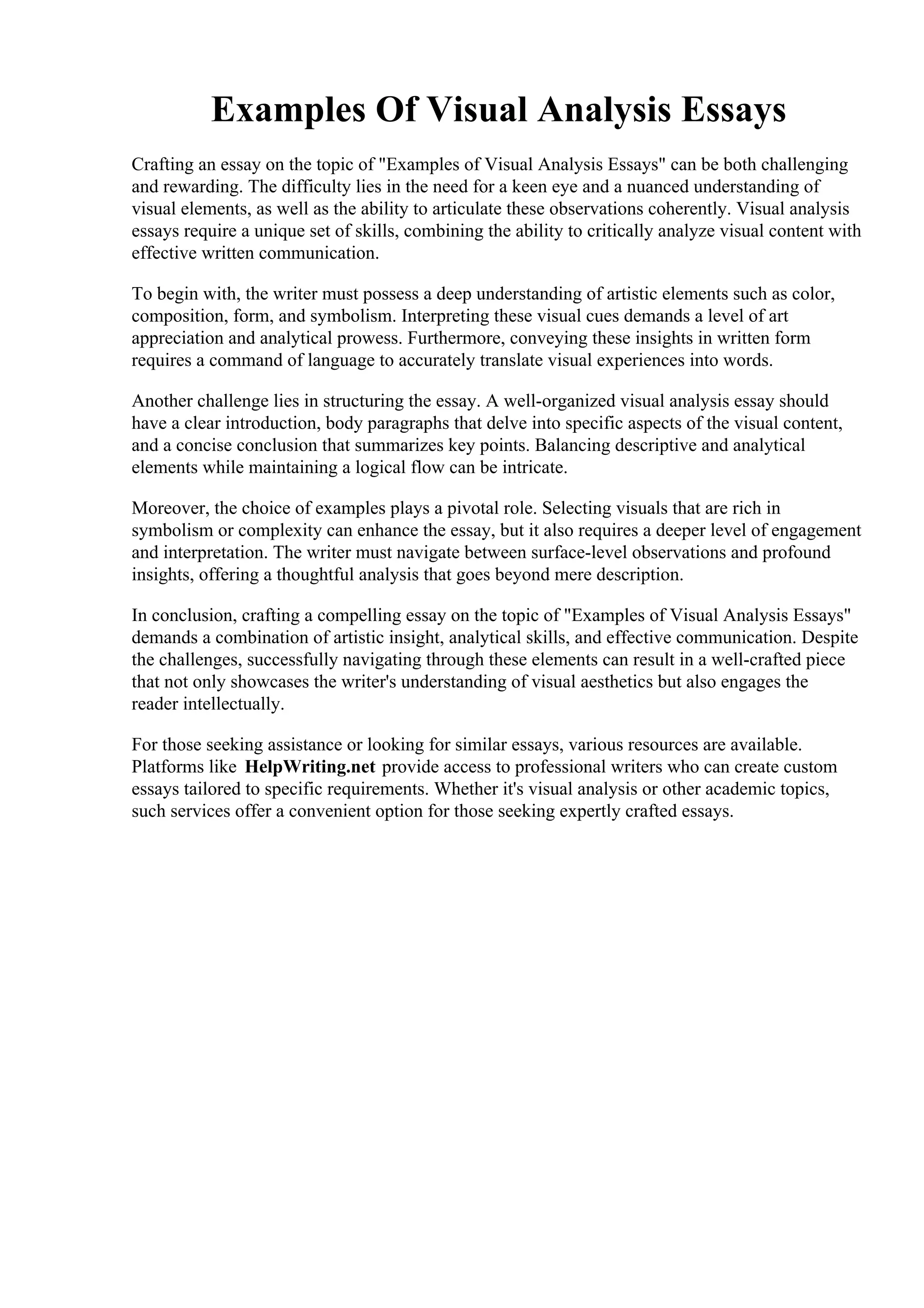 Examples Of Visual Analysis Essays | PDF