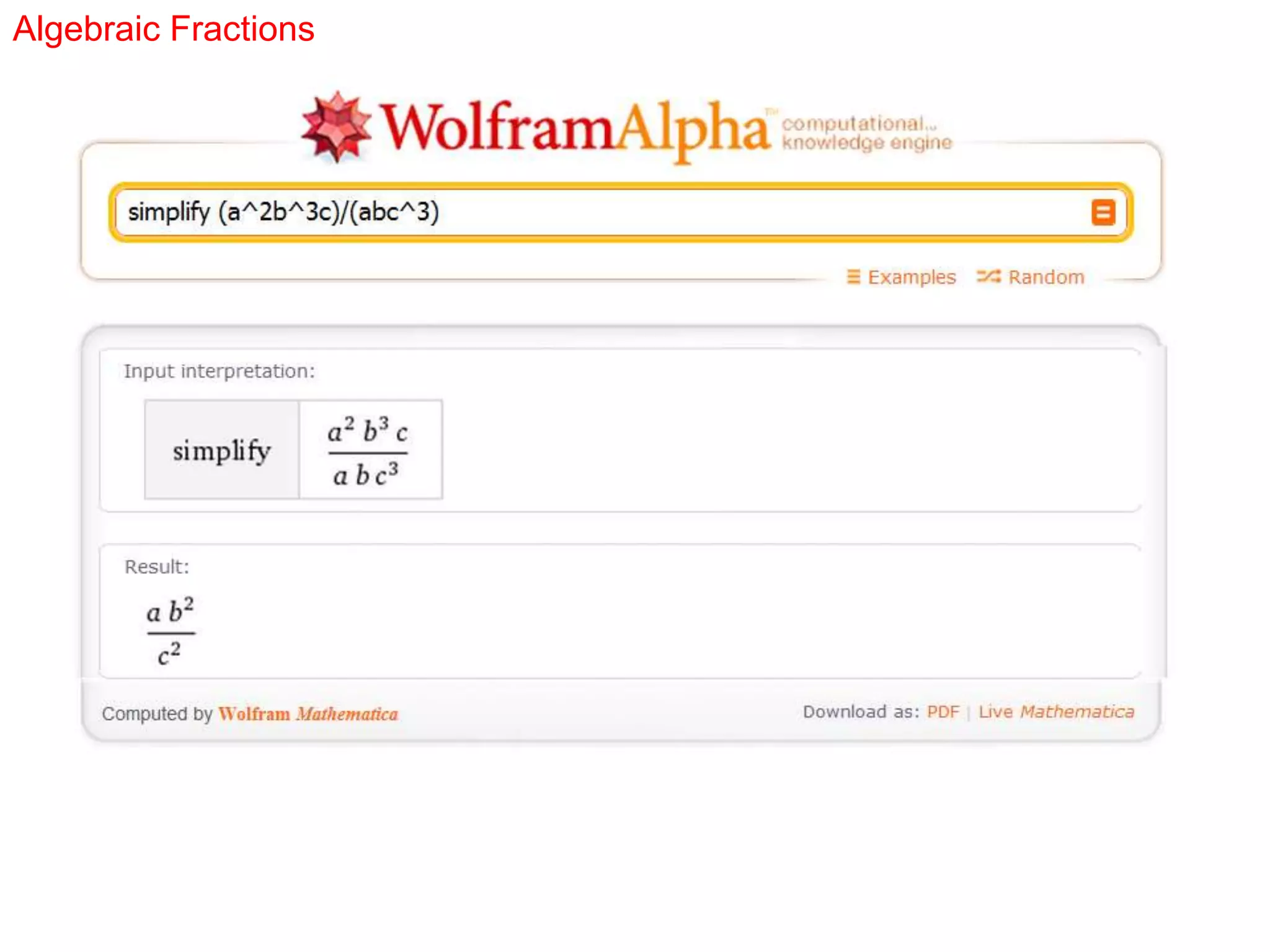 Algebraic Fractions
 