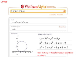 Circles
Note that any of these forms could be entered
as a query.