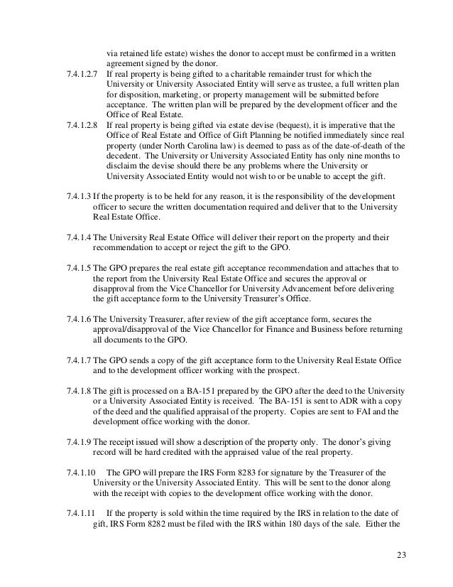 example standard operating procedures for gift giving life estate deed form
