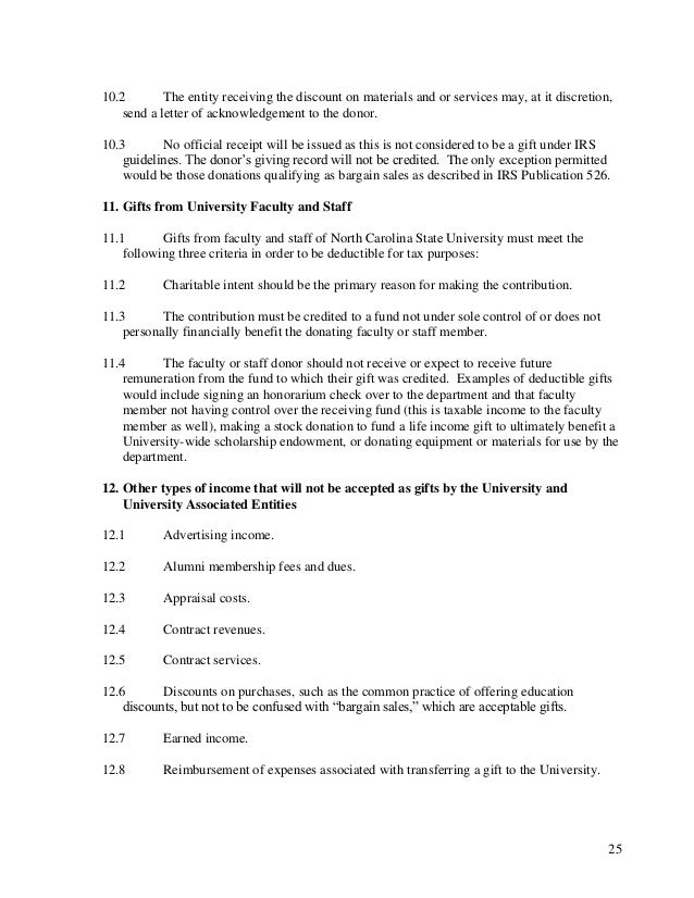 Example standard operating procedures for gift giving