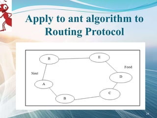 Apply to ant algorithm to
Routing Protocol
24
 