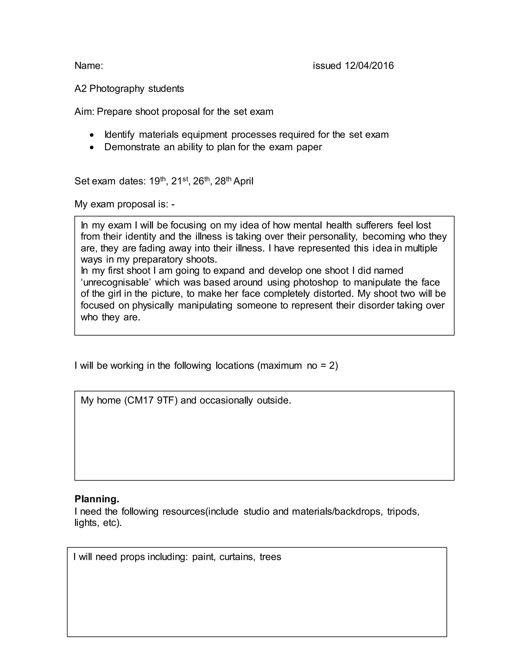 exam proposal as photography unit 2 PDF