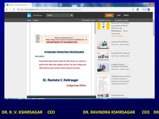 DR. R. V. KSHIRSAGAR CEO DR. RAVINDRA KSHIRSAGAR CEO DR.
 