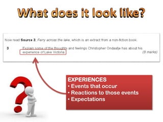 EXPERIENCES
• Events that occur
• Reactions to those events
• Expectations
 