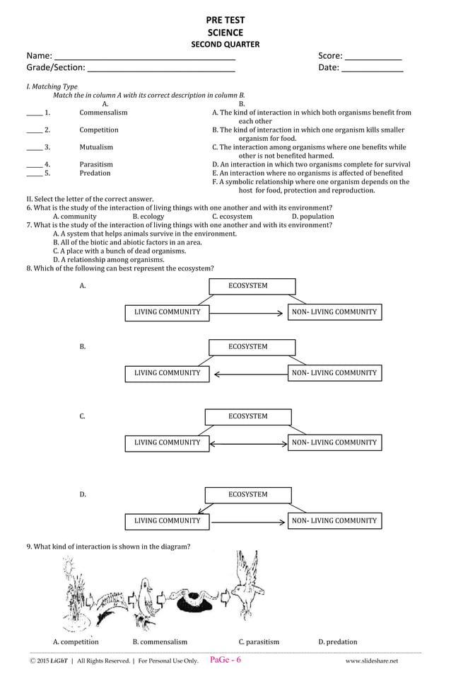 K TO 12 GRADE 4 DIAGNOSTIC PRE TEST SECOND QUARTER
