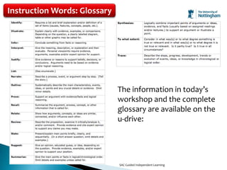 Instruction Words: Glossary




                              The information in today’s
                              workshop and the complete
                              glossary are available on the
                              u-drive:




                              SAC Guided Independent Learning
 