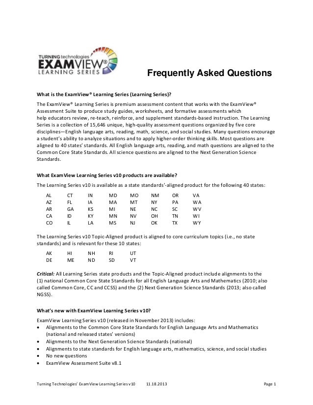 Exam view learning series v10 faq sheet