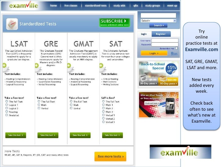 Online Practice Tests for GMAT GRE SAT LSAT MCAT and more at Examville