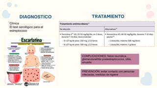 TRATAMIENTO
DIAGNOSTICO
Clínica
El test serológico para el
estreptococo
PREVENCIÓN: evitar contacto con personas
infectadas, medidas de higiene
COMPLICACIONES: fiebre reumática,
glomerulonefritis postestreptococica, otitis,
sinusitis
 
