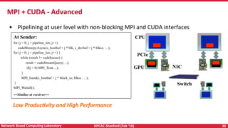 HPCAC-Stanford	(Feb	‘16)	 30	Network	Based	CompuNng	Laboratory	
PCIe
GPU
CPU
NIC
Switch
At Sender:
for (j = 0; j < pipelin...