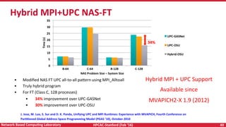 HPCAC-Stanford	(Feb	‘16)	 49	Network	Based	CompuNng	Laboratory	
Hybrid	MPI+UPC	NAS-FT	
•  Modiﬁed	NAS	FT	UPC	all-to-all	pa...