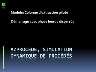 Modèle: Colonne d’extraction pilote

Démarrage avec phase lourde dispersée

AZPROCEDE, SIMULATION
DYNAMIQUE DE PROCÉDÉS

 