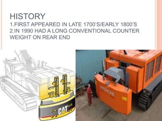 HISTORY
1.FIRST APPEARED IN LATE 1700’S/EARLY 1800’S
2.IN 1990 HAD A LONG CONVENTIONAL COUNTER
WEIGHT ON REAR END
 