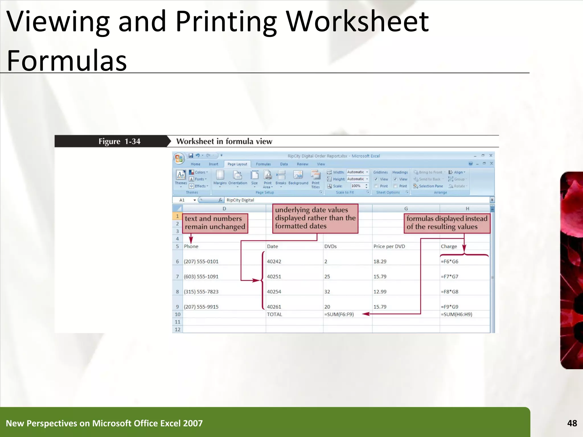 Viewing and Printing Worksheet Formulas New Perspectives on Microsoft Office Excel 2007 