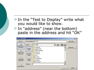 In the “Test to Display” write what you would like to show. In “address” (near the bottom) paste in the address and hit “OK” 