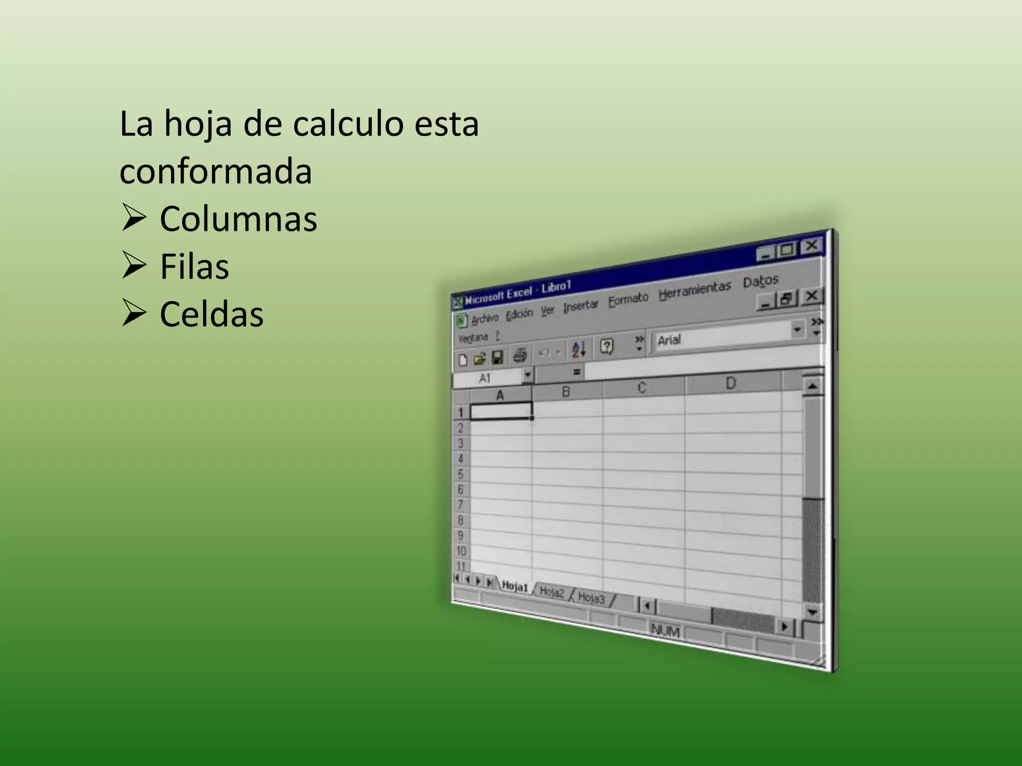 La hoja de calculo esta conformada Columnas