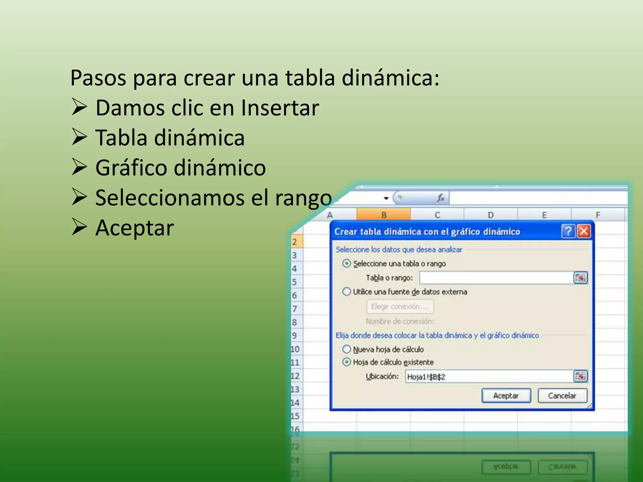 Pasos para insertar una función: Clic en la celda donde queremos que salga el resultado de la función.