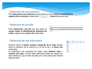 Selección de una columna
Para seleccionar una columna hay que situar el cursor sobre el identificativos
superior de la co...