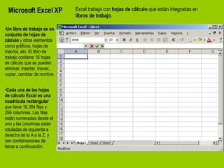 Microsoft Excel XP ,[object Object],Excel trabaja con  hojas de cálculo  que están integradas en  libros de trabajo . ,[object Object]