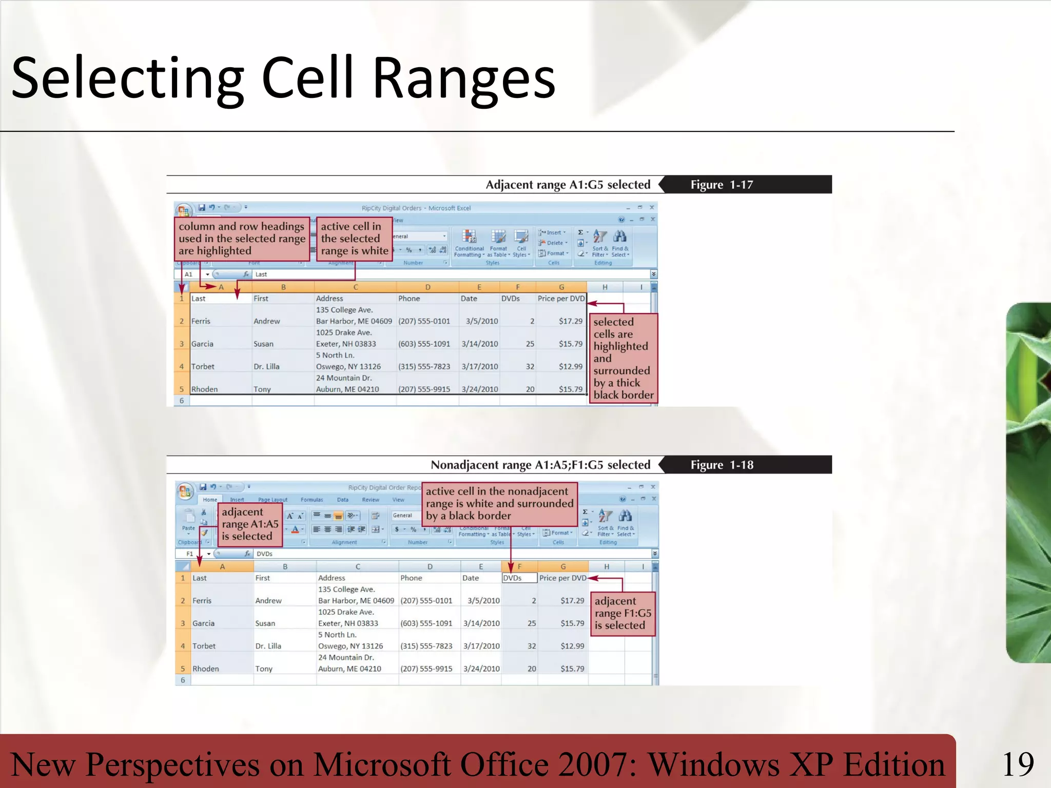 New Perspectives on Microsoft Office 2007: Windows XP Edition 19
XPSelecting Cell Ranges
 