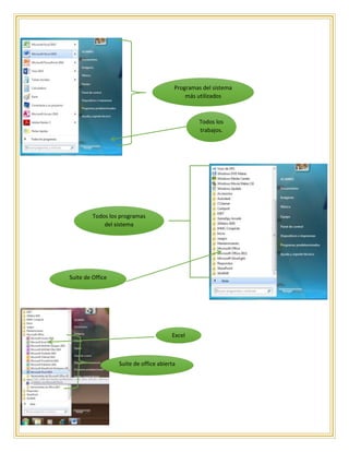 Programas del sistema
más utilizados
Todos los
trabajos.
Todos los programas
del sistema
Suite de Office
Suite de office abierta
Excel
 