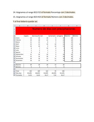 14. Asignamos al rango B22:F22 el formato Porcentaje con 2 decimales.
15. Asignamos al rango B23:H23 el formato Número con 2 decimales.
Y al final debería quedar así.

 