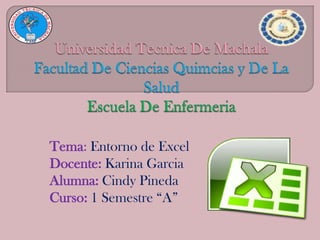 Tema: Entorno de Excel
Docente: Karina Garcia
Alumna: Cindy Pineda
Curso: 1 Semestre “A”

 