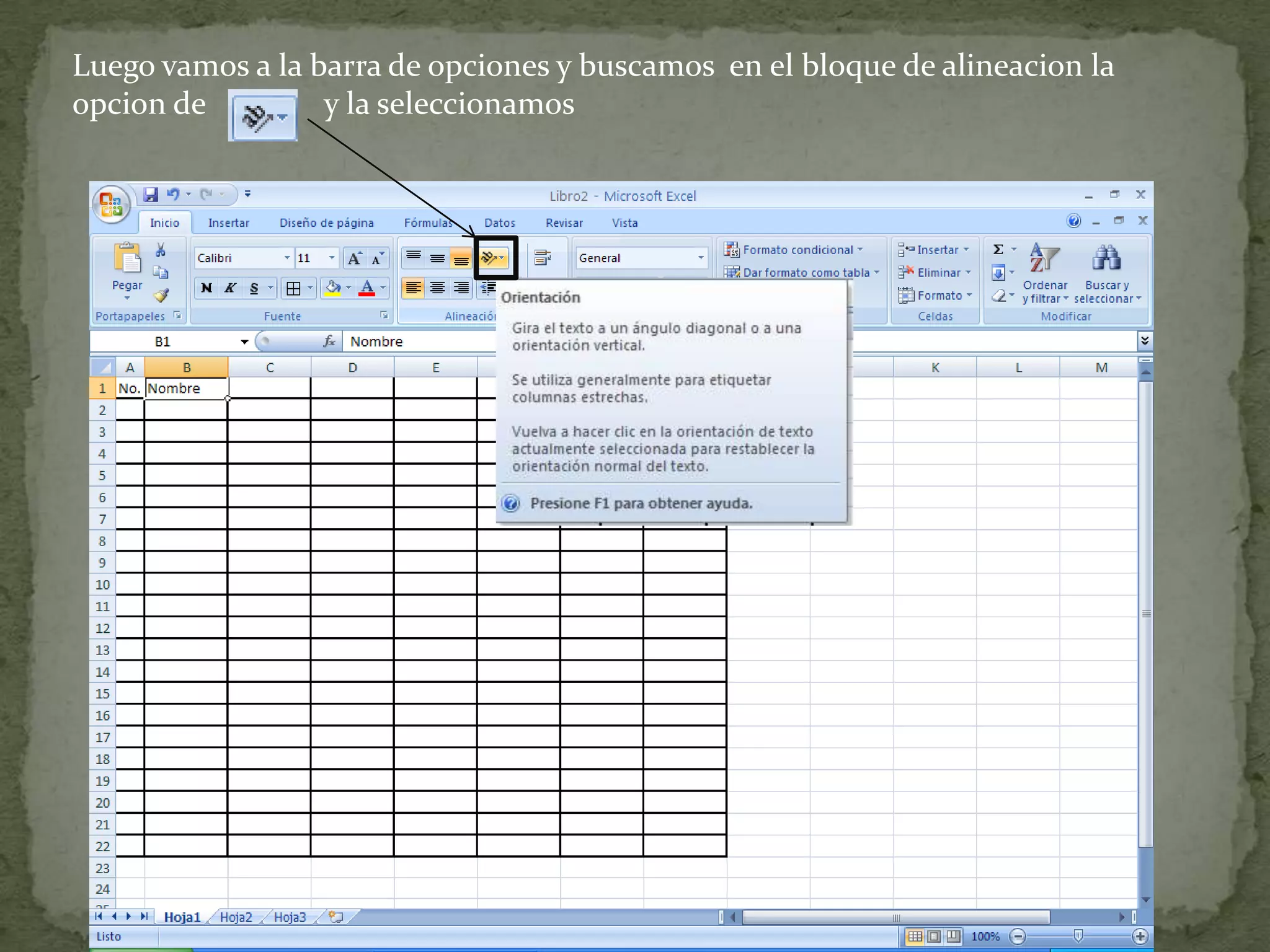 Luego vamos a la barra de opciones y buscamos en el bloque de alineacion la
opcion de y la seleccionamos
 