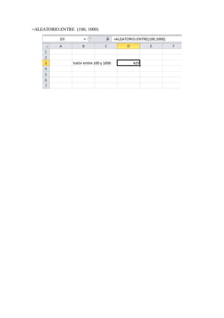 =ALEATORIO.ENTRE (100, 1000)
 