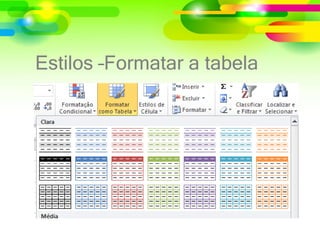 Estilos –Formatar a tabela
 