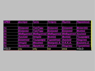 παρουσιαση ε ωρολογιο πρόγραμμα στο Excel
