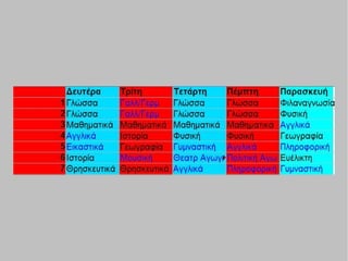 παρουσιαση ε ωρολογιο πρόγραμμα στο Excel