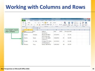 XPXPXPWorking with Columns and Rows
New Perspectives on Microsoft Office 2010 18
 
