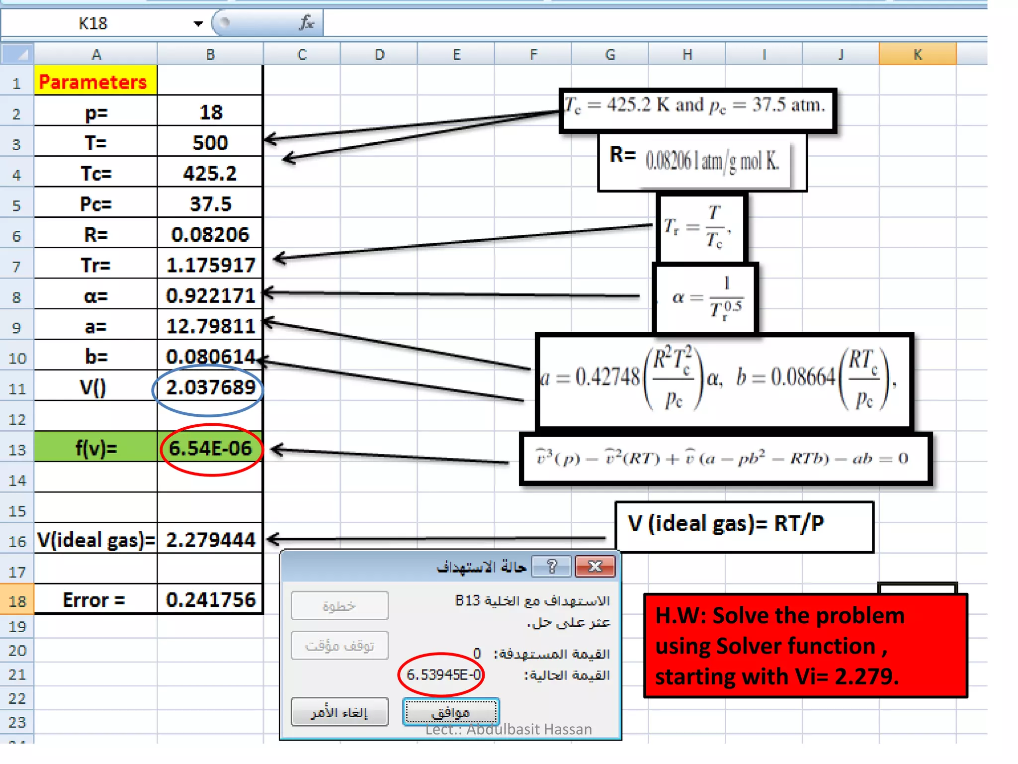 H.W: Solve the problem
using Solver function ,
starting with Vi= 2.279.
Lect.: Abdulbasit Hassan
 