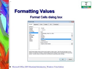 Formatting Values Microsoft Office 2007-Illustrated Introductory, Windows Vista Edition Format Cells dialog box 