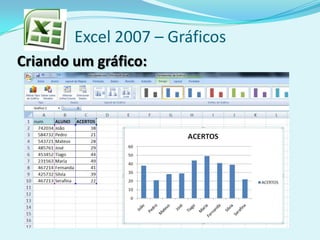 Excel 2007 – Gráficos
Criando um gráfico:
 