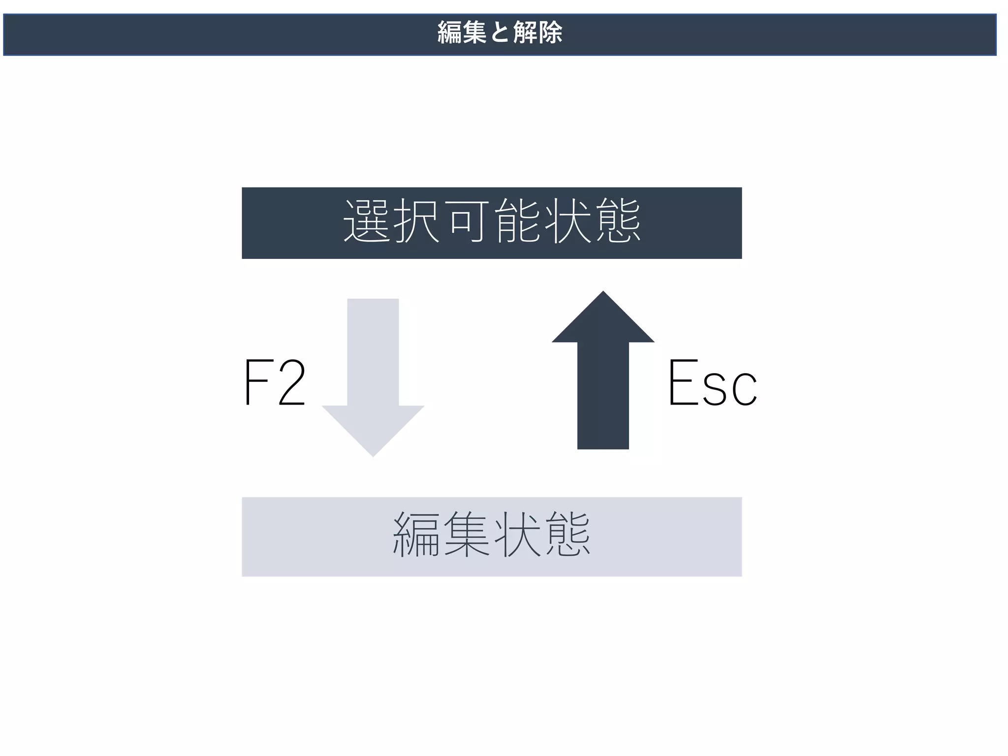 x
選択可能状態
編集状態
F2 Esc
編集と解除
 