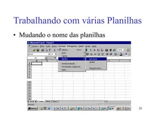 29
Trabalhando com várias Planilhas
• Mudando o nome das planilhas
 
