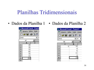 30
Planilhas Tridimensionais
• Dados da Planilha 1 • Dados da Planilha 2
 