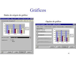 41
Gráficos
Dados de origem do gráfico
Opções de gráfico
 