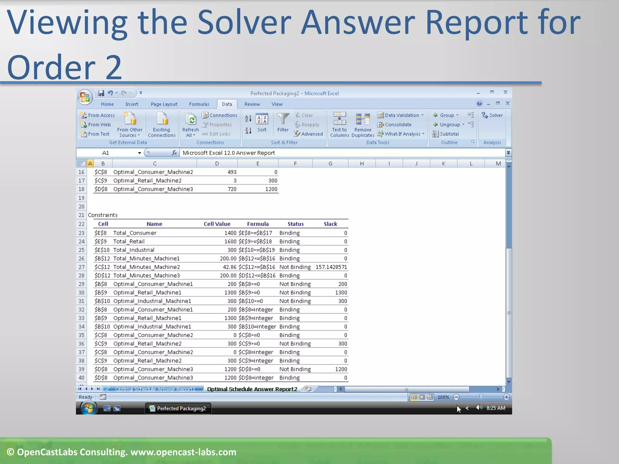 Viewing the Solver Answer Report for Order 2© OpenCastLabs Consulting. www.opencast-labs.com