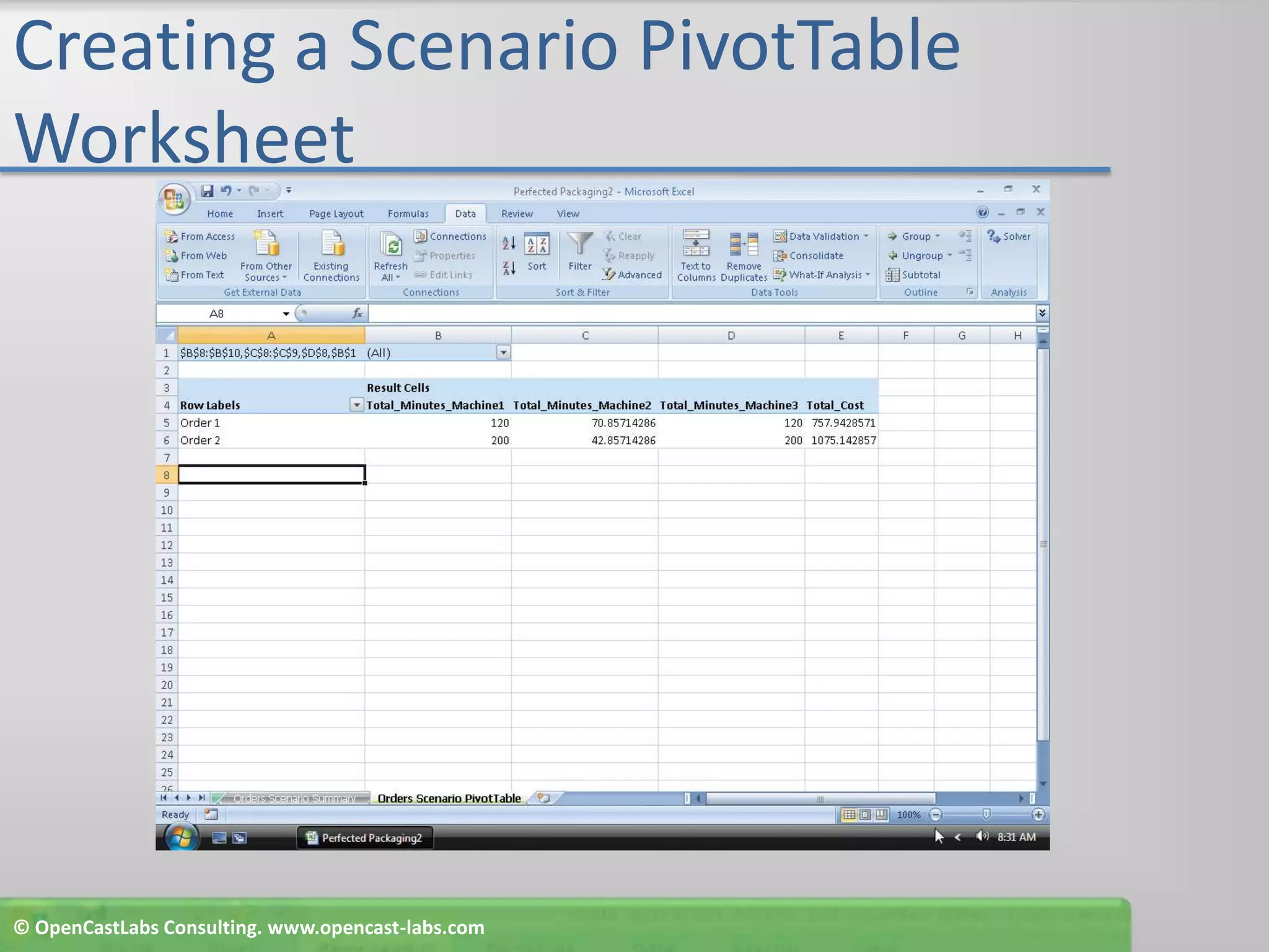 Creating a Scenario PivotTable Worksheet© OpenCastLabs Consulting. www.opencast-labs.com