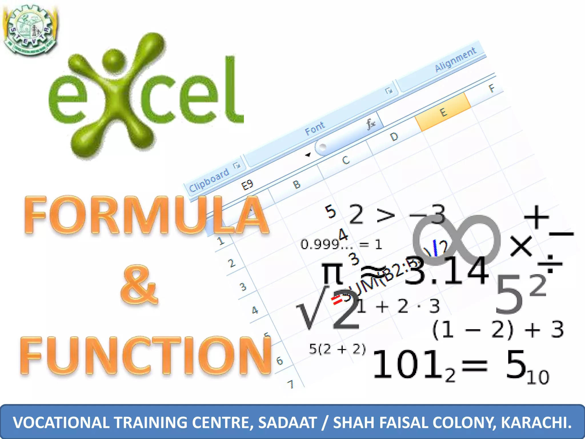 VOCATIONAL TRAINING CENTRE, SADAAT / SHAH FAISAL COLONY, KARACHI.
 