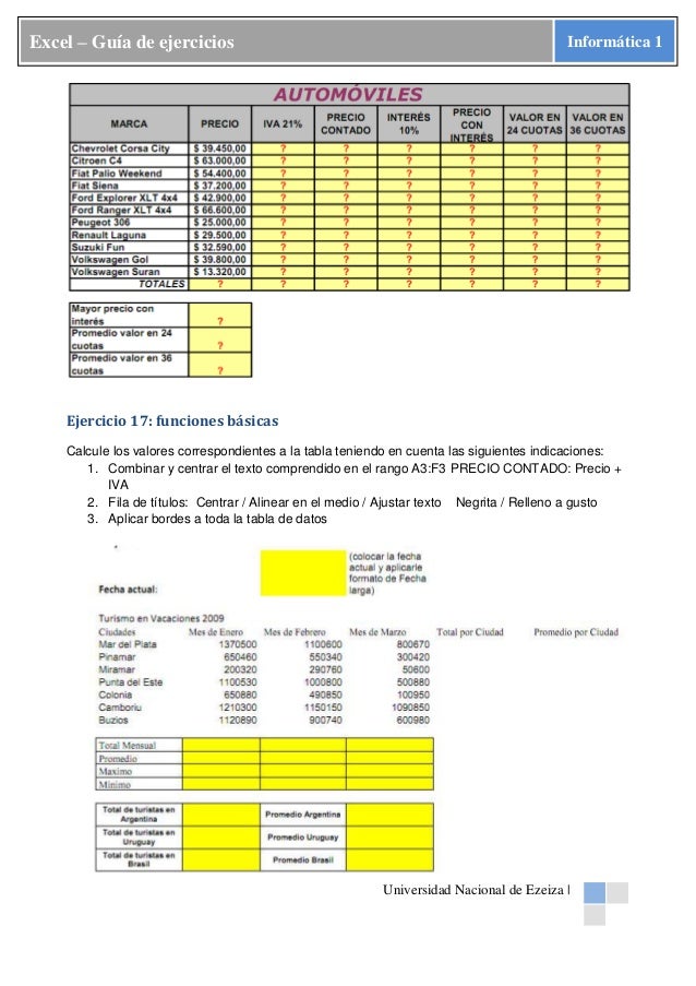 excel guía de ejercicios