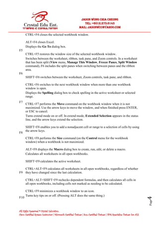 Excel list of shortcut keys | PDF
