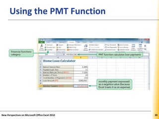 XPXPXPUsing the PMT Function
New Perspectives on Microsoft Office Excel 2010 39
 