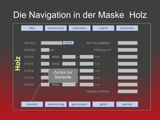 Die Navigation in der Maske Holz




         Zurück zur
         Startseite
 